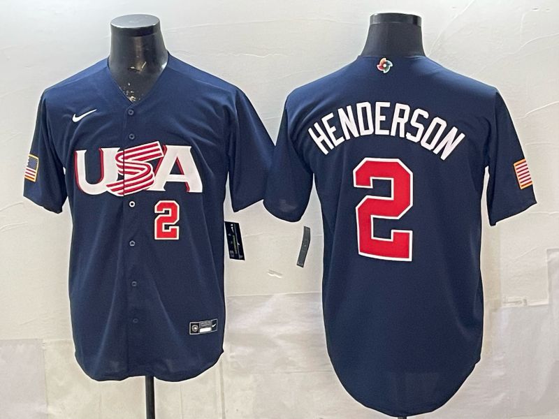Men 2026 World Cub USA #2 Henderson Blue Nike MLB Jersey style 007
